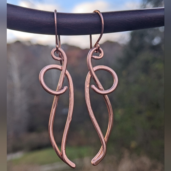 Hand Crafted Jewelry - Hand Crafted Copper Earrings Artistic Hammered Curves
